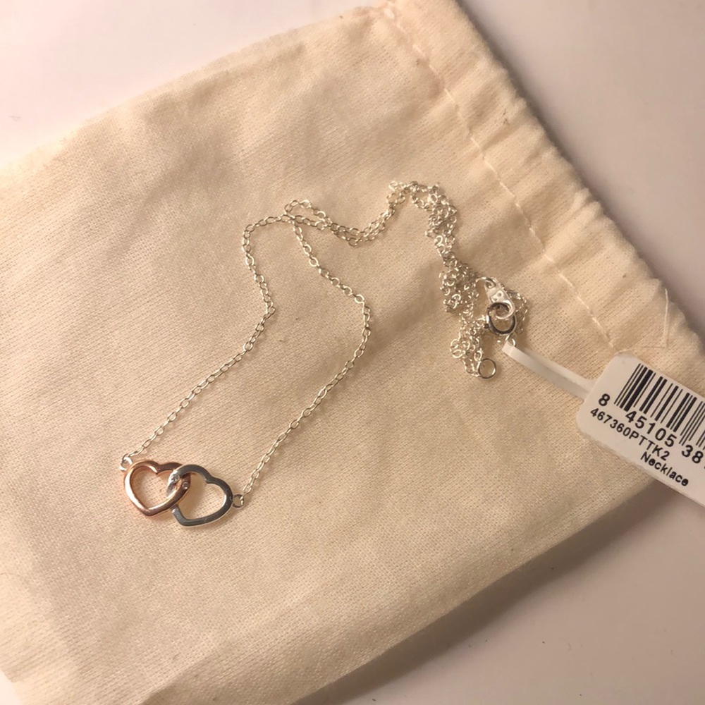16+2 IN. Sterling Silver twin heart necklace